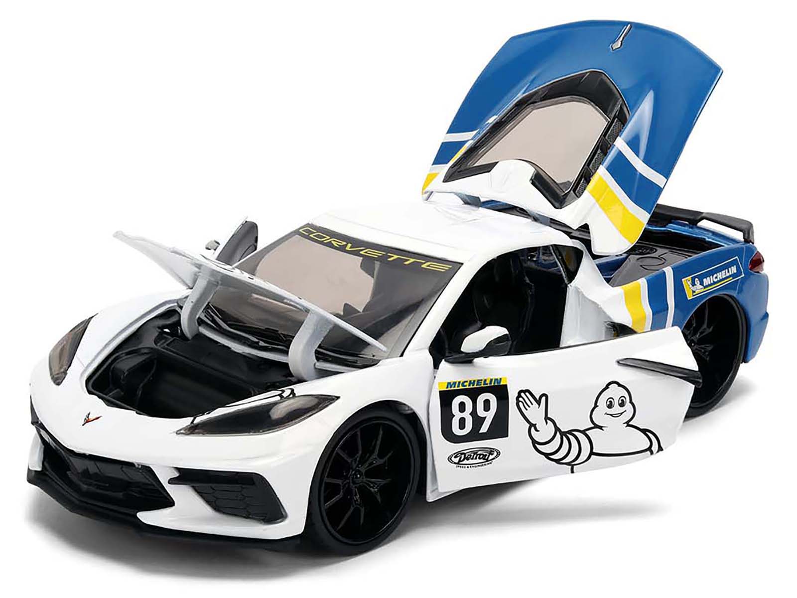 2020 Chevrolet Corvette Stingray C8 #89 &quot;Michelin&quot; White with Yellow and Blue Stripes &quot;Bigtime Muscle&quot; Series 1/24 Diecast Model Car by Jada