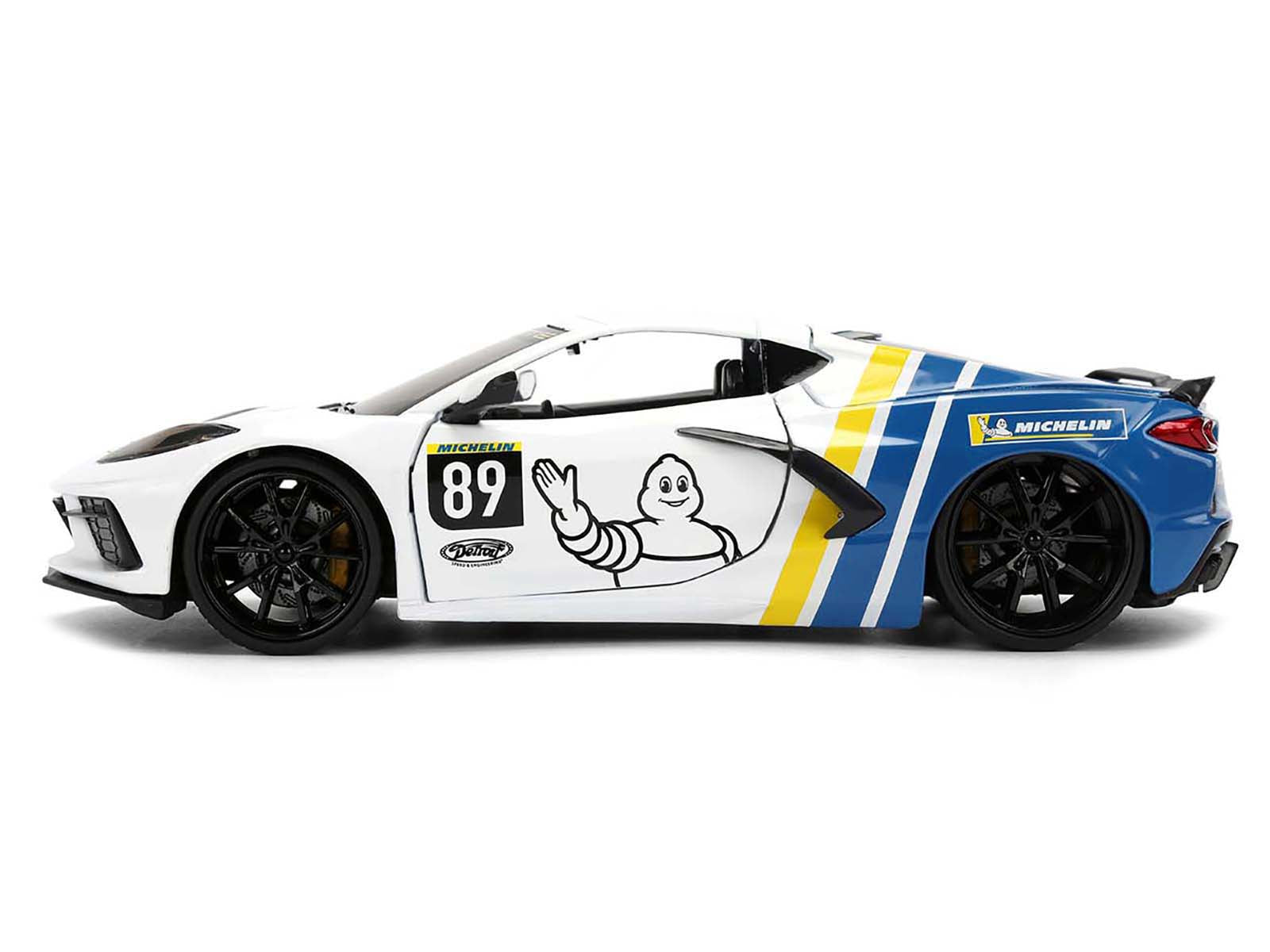 2020 Chevrolet Corvette Stingray C8 #89 &quot;Michelin&quot; White with Yellow and Blue Stripes &quot;Bigtime Muscle&quot; Series 1/24 Diecast Model Car by Jada