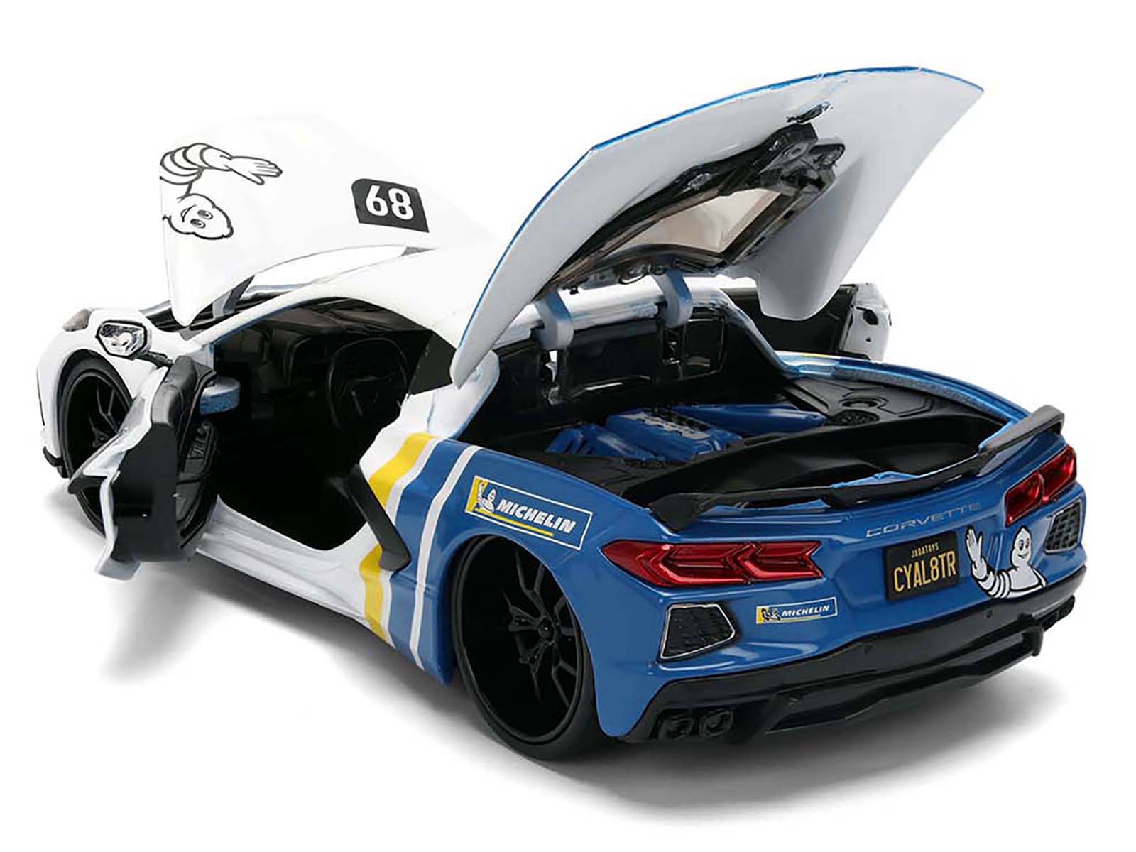 2020 Chevrolet Corvette Stingray C8 #89 &quot;Michelin&quot; White with Yellow and Blue Stripes &quot;Bigtime Muscle&quot; Series 1/24 Diecast Model Car by Jada