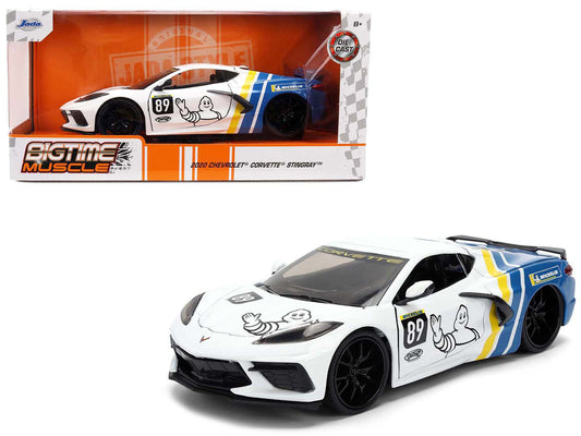 2020 Chevrolet Corvette Stingray C8 #89 &quot;Michelin&quot; White with Yellow and Blue Stripes &quot;Bigtime Muscle&quot; Series 1/24 Diecast Model Car by Jada