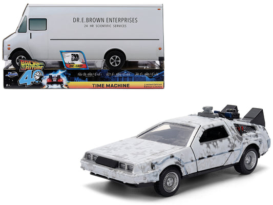 DMC DeLorean Time Machine Brushed Metal (Frost Version) &quot;Back to the Future&quot; (1985) Movie &quot;40th Anniversary&quot; Special Packaging &quot;Hollywood Rides&quot; Series 1/32 Diecast Model Car by Jada