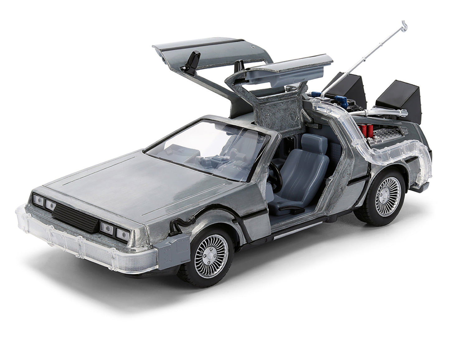 DeLorean Brushed Metal Time Machine with Lights &quot;Back to the Future&quot; (1985) Movie &quot;40th Anniversary&quot; Special Packaging &quot;Hollywood Rides&quot; Series 1/24 Diecast Model Car by Jada