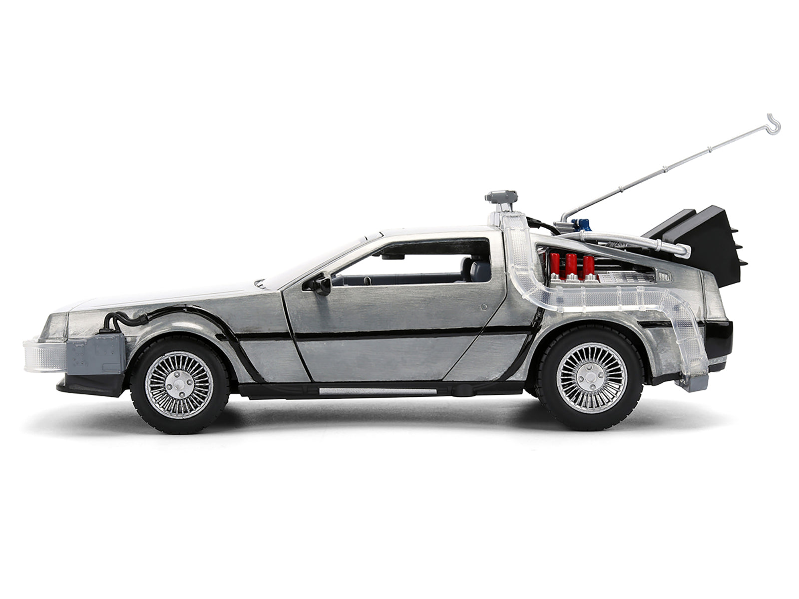 DeLorean Brushed Metal Time Machine with Lights &quot;Back to the Future&quot; (1985) Movie &quot;40th Anniversary&quot; Special Packaging &quot;Hollywood Rides&quot; Series 1/24 Diecast Model Car by Jada