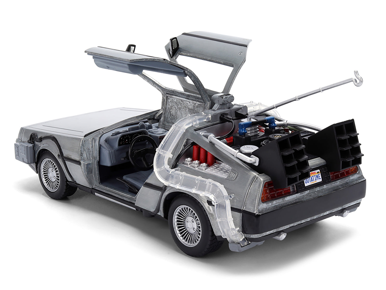DeLorean Brushed Metal Time Machine with Lights &quot;Back to the Future&quot; (1985) Movie &quot;40th Anniversary&quot; Special Packaging &quot;Hollywood Rides&quot; Series 1/24 Diecast Model Car by Jada