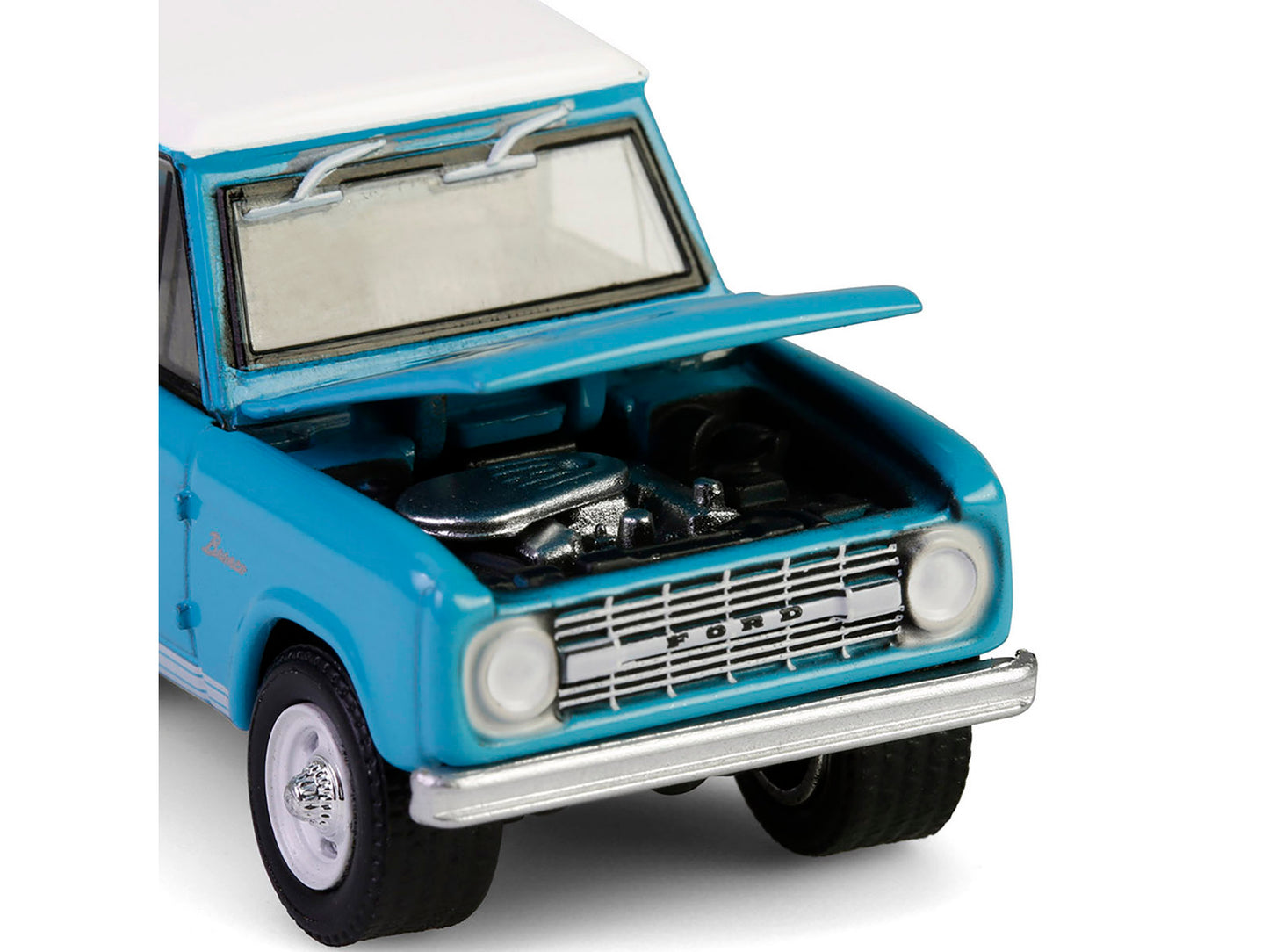 1966 Ford Bronco Custom SUV Turquoise Blue with White Top &quot;Barrett-Jackson&quot; Series 15 1/64 Diecast Model Car by Greenlight