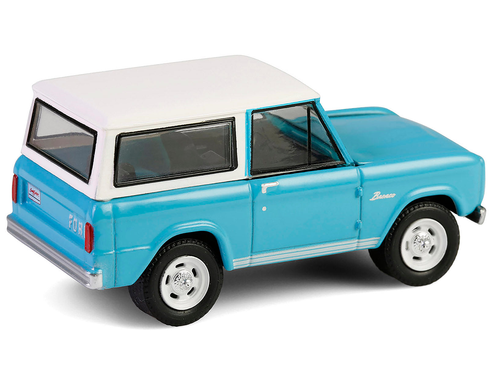 1966 Ford Bronco Custom SUV Turquoise Blue with White Top &quot;Barrett-Jackson&quot; Series 15 1/64 Diecast Model Car by Greenlight