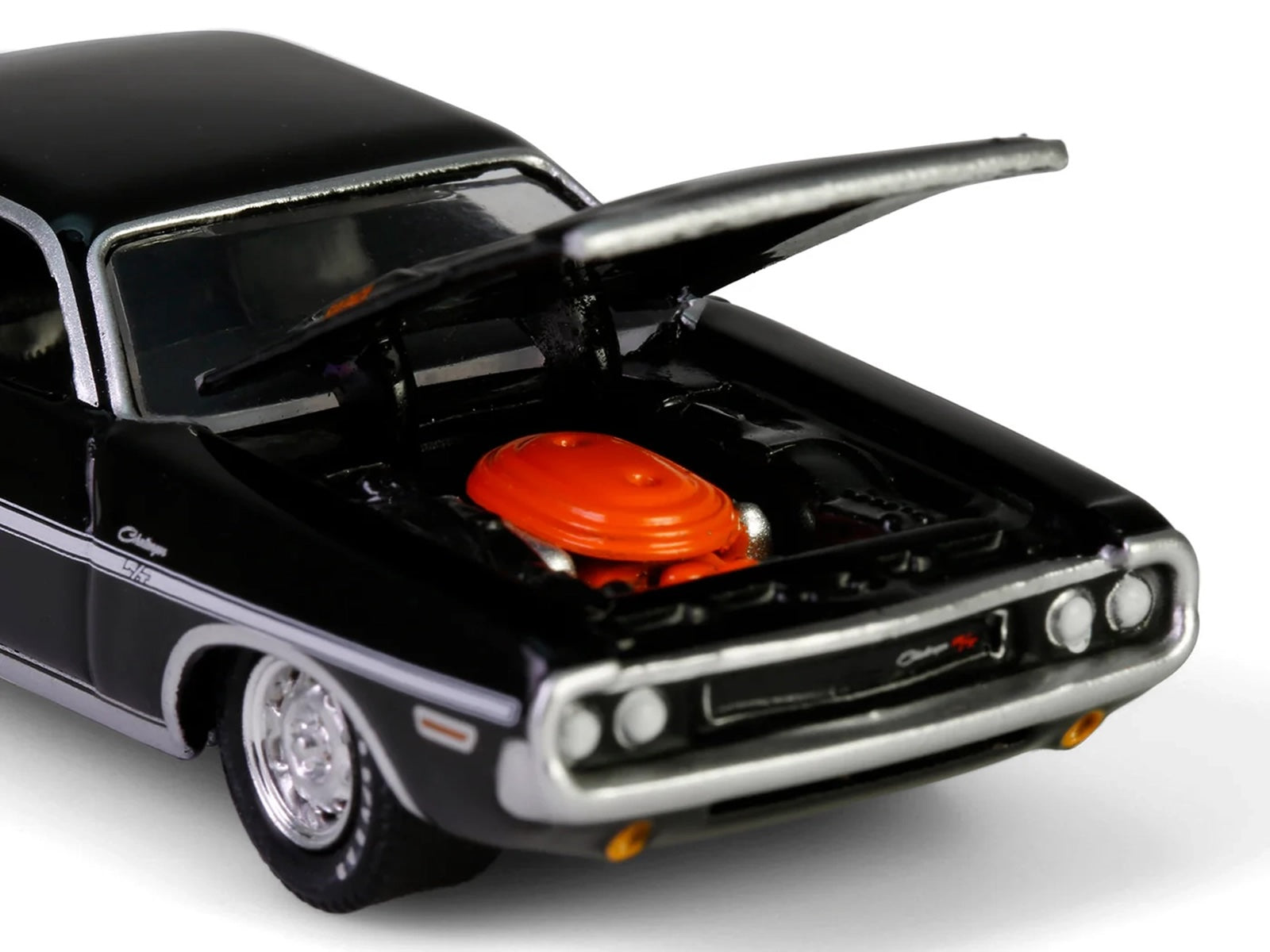 1970 Dodge Challenger R/T 440 Black with White Stripes &quot;Barrett-Jackson&quot; Series 15 1/64 Diecast Model Car by Greenlight