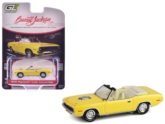 1970 Plymouth 'Cuda Convertible Yellow &quot;Barrett-Jackson&quot; Series 15 1/64 Diecast Model Car by Greenlight