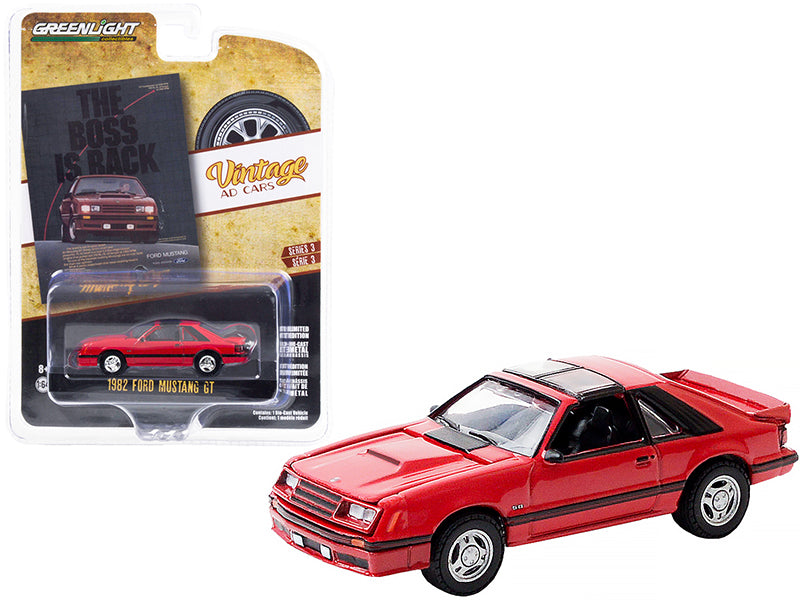 1982 Ford Mustang GT Red with Black Stripes &quot;The Boss is Back&quot; &quot;Vintage Ad Cars&quot; Series 3 1/64 Diecast Model Car by Greenlight