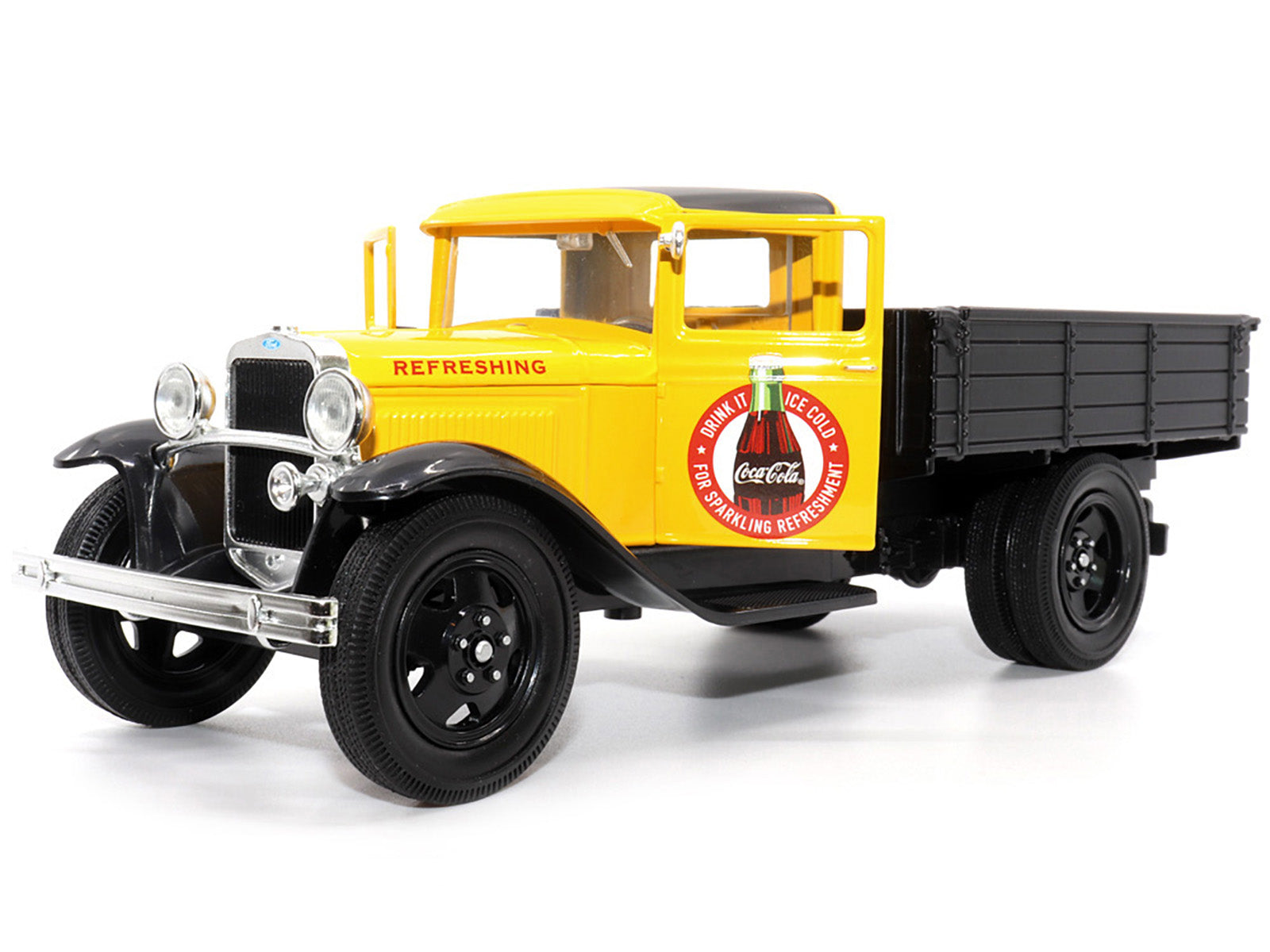 1931 Ford Model AA Pickup Truck Yellow and Black &quot;Drink it Ice Cold for Sparkling Refreshment - Coca-Cola&quot; 1/24 Diecast Model Car by Motor City Classics