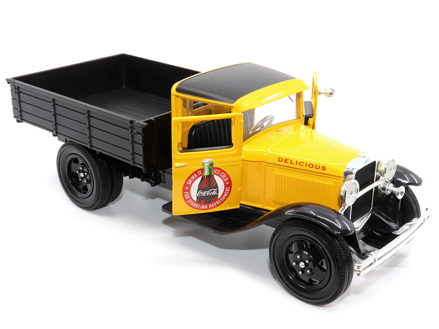 1931 Ford Model AA Pickup Truck Yellow and Black &quot;Drink it Ice Cold for Sparkling Refreshment - Coca-Cola&quot; 1/24 Diecast Model Car by Motor City Classics