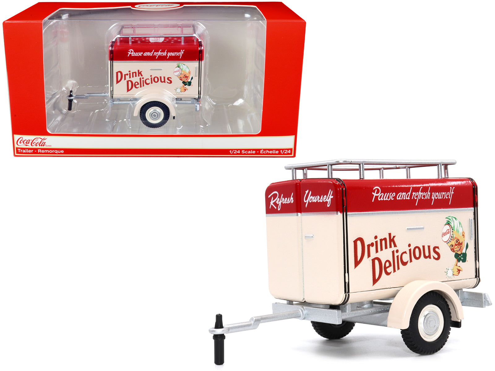 Travel Trailer Cream with Red Top &quot;Pause and Refresh Yourself Drink Delicious Coca-Cola&quot; 1/24 Diecast Model Car by Motor City Classics