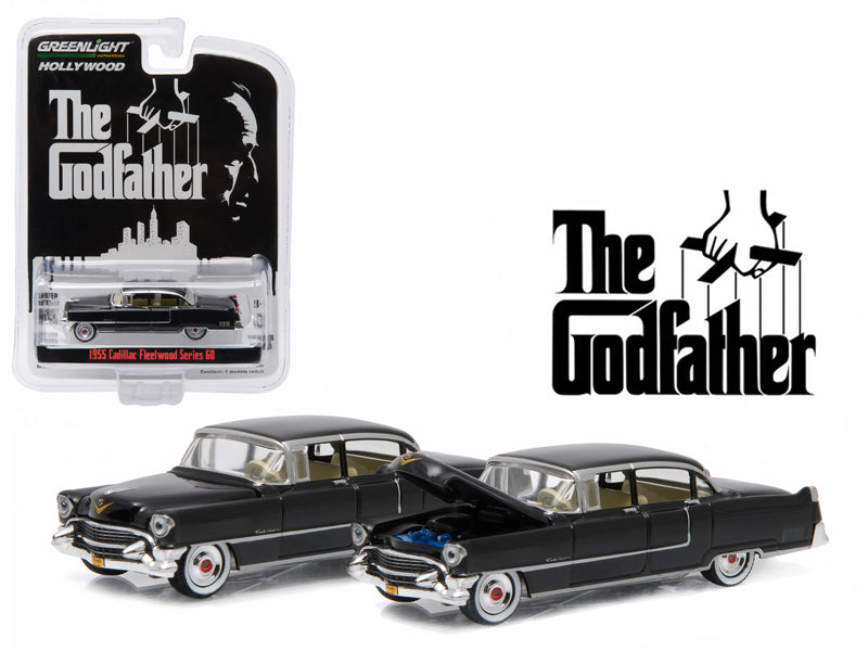 1955 Cadillac Fleetwood Series 60 Black &quot;The Godfather&quot; (1972) Movie &quot;Hollywood Series&quot; Release 14 1/64 Diecast Model Car by Greenlight