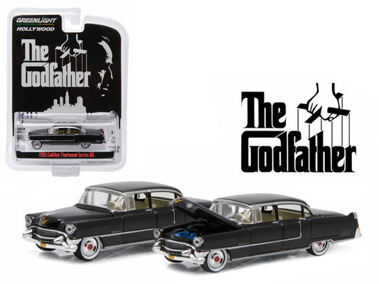 1955 Cadillac Fleetwood Series 60 Black &quot;The Godfather&quot; (1972) Movie &quot;Hollywood Series&quot; Release 14 1/64 Diecast Model Car by Greenlight