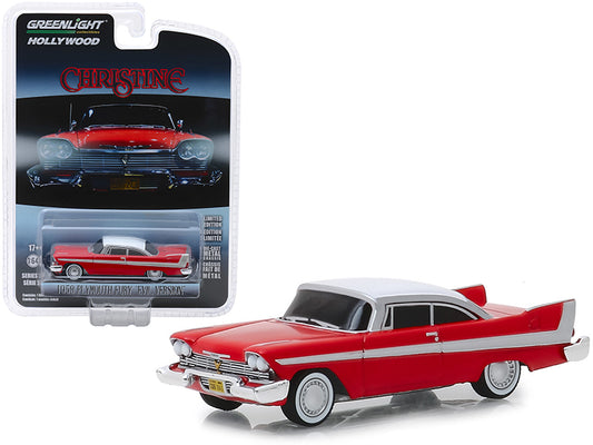 1958 Plymouth Fury Red with White Top &quot;Evil Version&quot; (Blacked Out Windows) &quot;Christine&quot; (1983) Movie &quot;Hollywood Series&quot; Release 24 1/64 Diecast Model Car by Greenlight