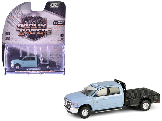 2018 Ram 3500 Dually Flatbed Truck Robin’s Egg Blue &quot;Dually Drivers&quot; Series 16 1/64 Diecast Model Car by Greenlight