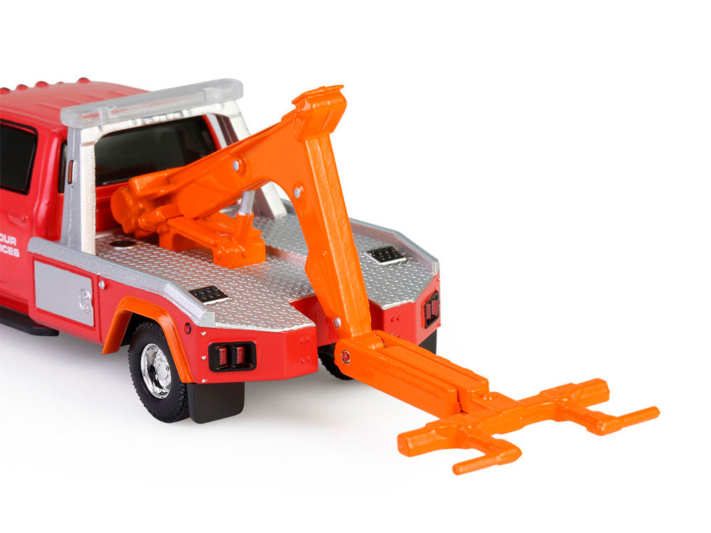 2022 Ram 3500 Dually Wrecker Tow Truck &quot;Ignition Towing Co.&quot; Red and Orange &quot;Dually Drivers&quot; Series 16 1/64 Diecast Model Car by Greenlight