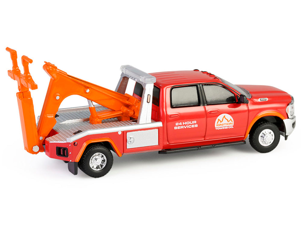 2022 Ram 3500 Dually Wrecker Tow Truck &quot;Ignition Towing Co.&quot; Red and Orange &quot;Dually Drivers&quot; Series 16 1/64 Diecast Model Car by Greenlight