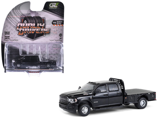 2023 Ram 3500 Dually Flatbed Truck Black &quot;Dually Drivers&quot; Series 16 1/64 Diecast Model Car by Greenlight
