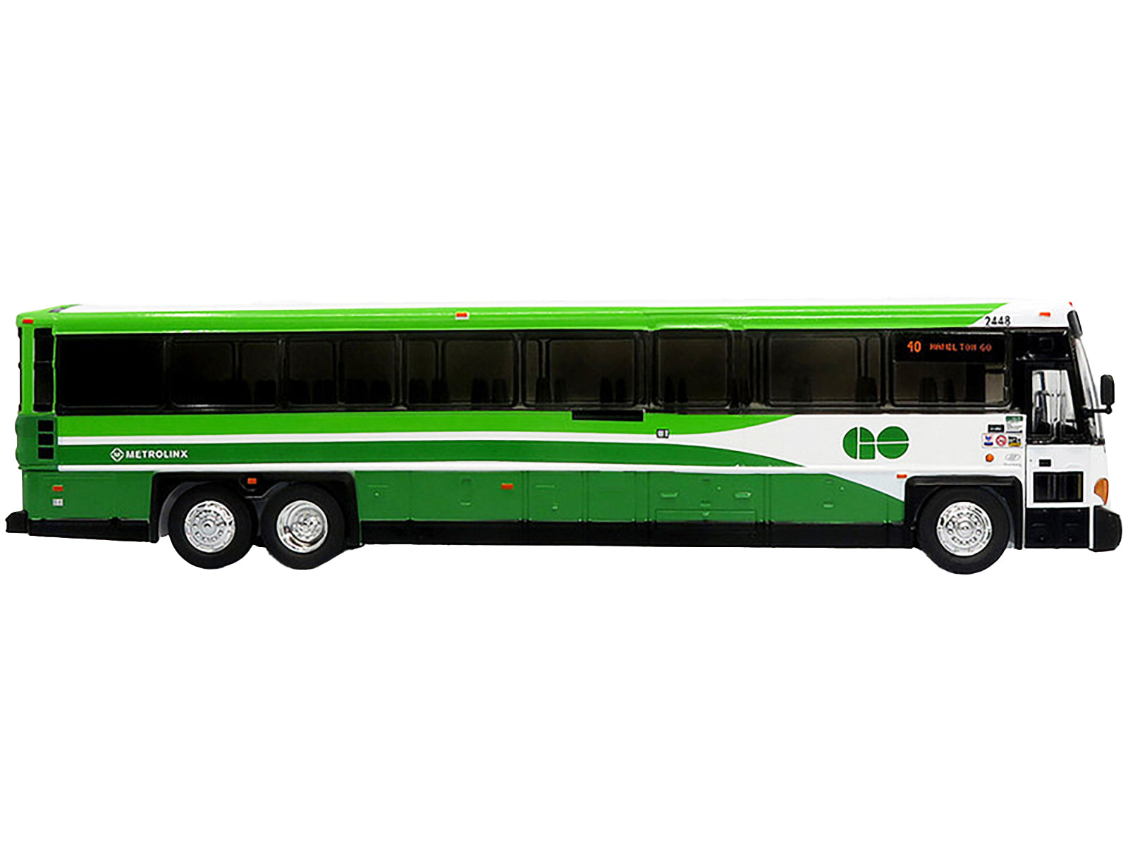 MCI D4500CT Commuter Coach Bus &quot;Metrolinx GO Transit Ontario&quot; White and Green &quot;The Bus & Motorcoach Collection&quot; Limited Edition to 504 pieces Worldwide 1/50 Plastic Model by Iconic Replicas