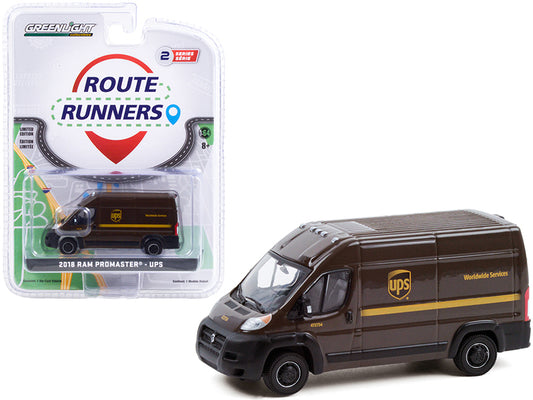 2018 Ram ProMaster 2500 Cargo High Roof Van Brown &quot;United Parcel Service&quot; (UPS) Worldwide Services &quot;Route Runners&quot; Series 2 1/64 Diecast Model by Greenlight