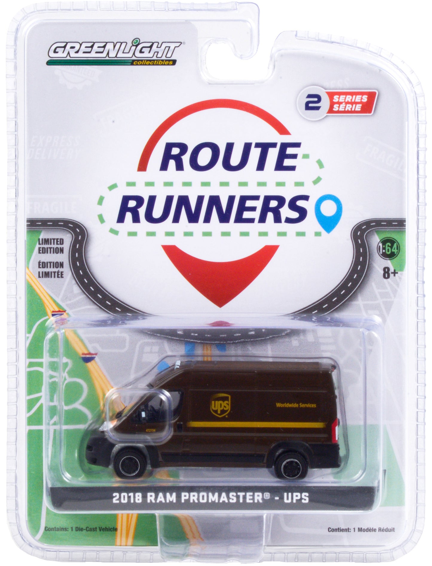 2018 Ram ProMaster 2500 Cargo High Roof Van Brown &quot;United Parcel Service&quot; (UPS) Worldwide Services &quot;Route Runners&quot; Series 2 1/64 Diecast Model by Greenlight