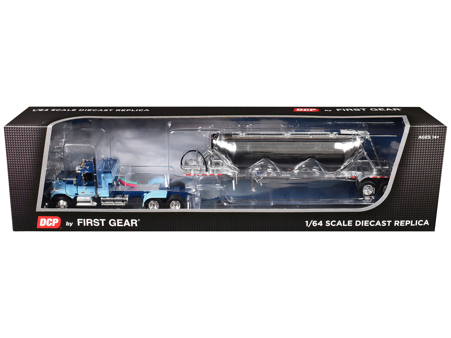 GMC General with 34&quot; Flat Top Sleeper and Heil Pneumatic Tank Trailer Blue with Stripes 1/64 Diecast Model by DCP/First Gear