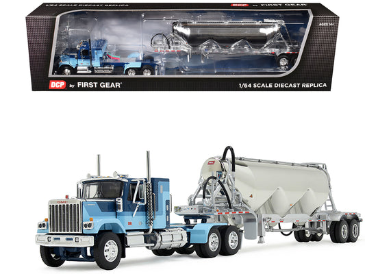 GMC General with 34&quot; Flat Top Sleeper and Heil Pneumatic Tank Trailer Blue with Stripes 1/64 Diecast Model by DCP/First Gear