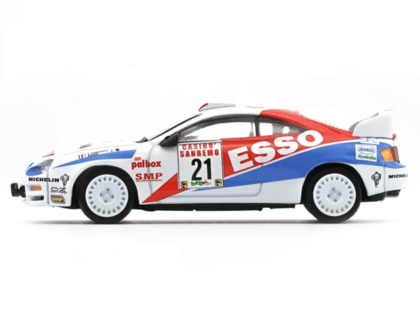Toyota Celica GT-Four #21 Gilberto Pianezzola - Loris Roggia &quot;Rallye Sanremo - Rallye d'Italia&quot; (1996) with Extra Wheels 1/64 Diecast Model Car by BM Creations