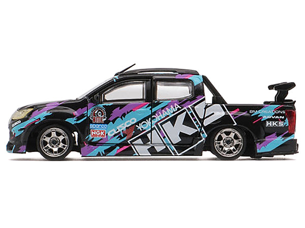 Isuzu D-Max Lowrider Pickup Truck RHD (Right Hand Drive) &quot;HKS&quot; Black with Graphics &quot;Thailand Diecast Expo 2025&quot; 1/64 Diecast Model Car by BM Creations