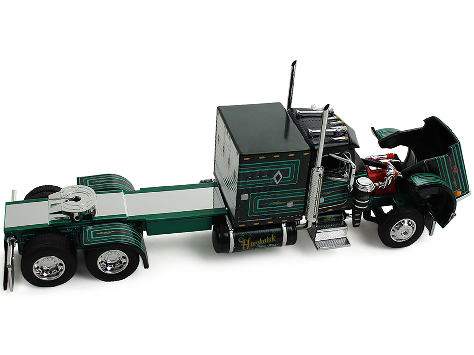Peterbilt 359 with 60&quot; Vintage Sleeper and 53' Utility Trailer with Reefer &quot;Hardwick Motor Freight&quot; Green Metallic with Stripes &quot;Big Rigs&quot; Series II #2 1/64 Diecast Model by DCP/First Gear
