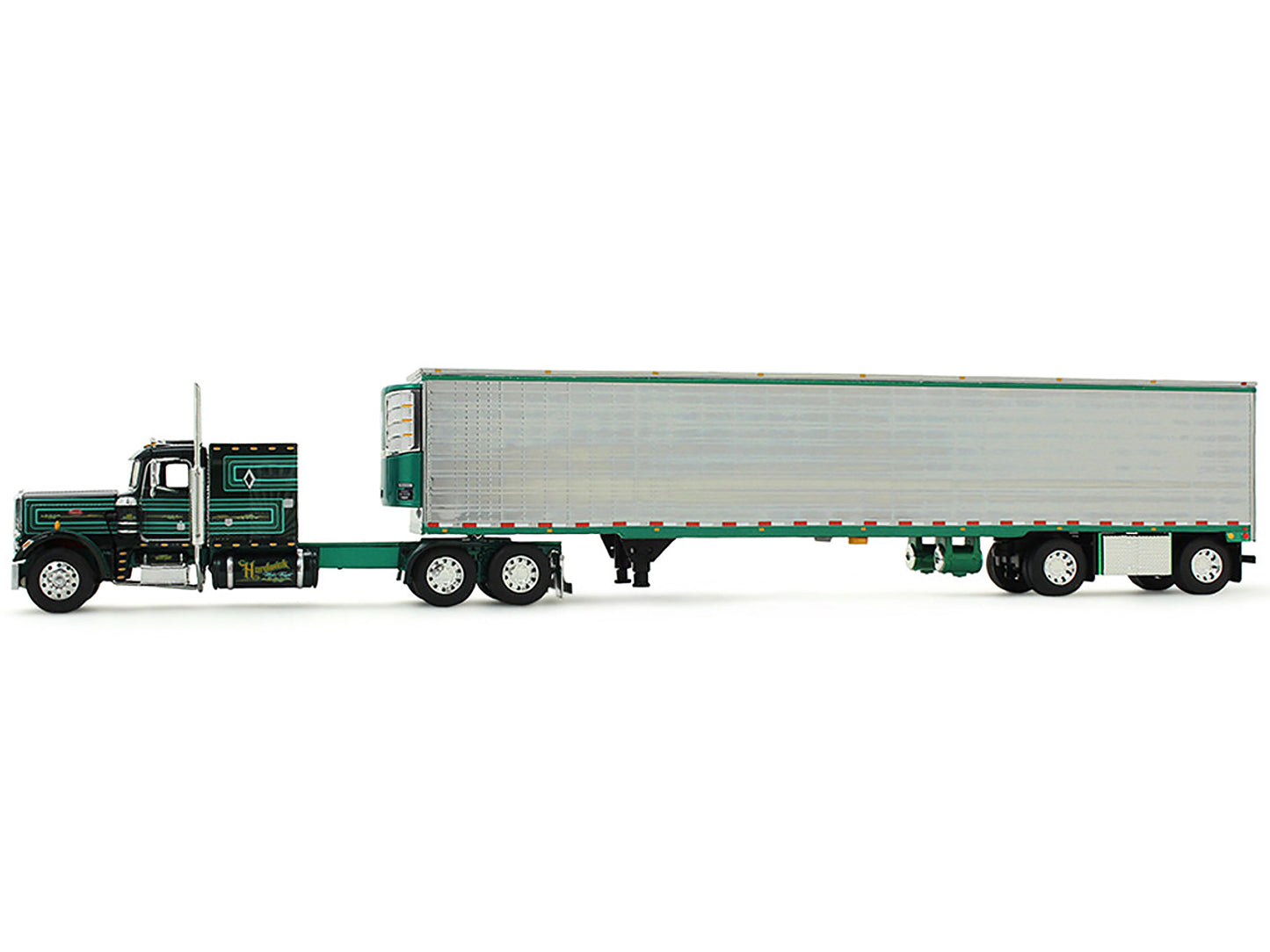 Peterbilt 359 with 60&quot; Vintage Sleeper and 53' Utility Trailer with Reefer &quot;Hardwick Motor Freight&quot; Green Metallic with Stripes &quot;Big Rigs&quot; Series II #2 1/64 Diecast Model by DCP/First Gear