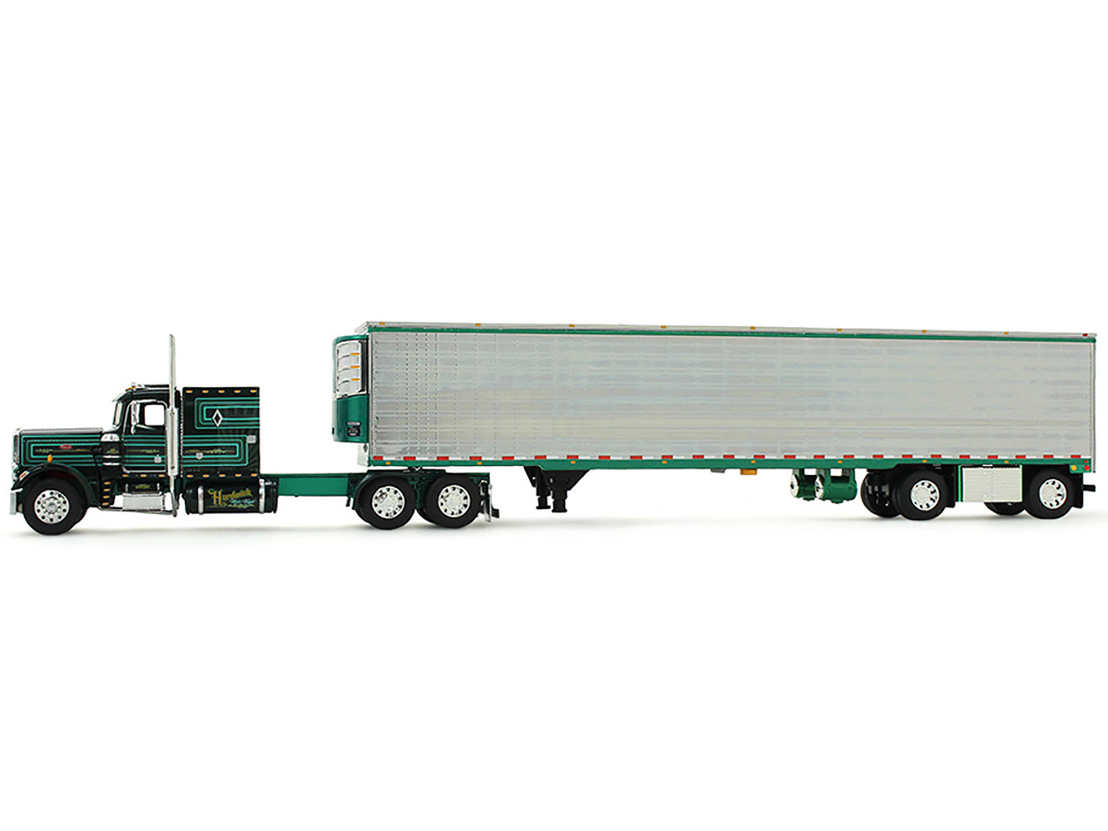 Peterbilt 359 with 60&quot; Vintage Sleeper and 53' Utility Trailer with Reefer &quot;Hardwick Motor Freight&quot; Green Metallic with Stripes &quot;Big Rigs&quot; Series II #2 1/64 Diecast Model by DCP/First Gear