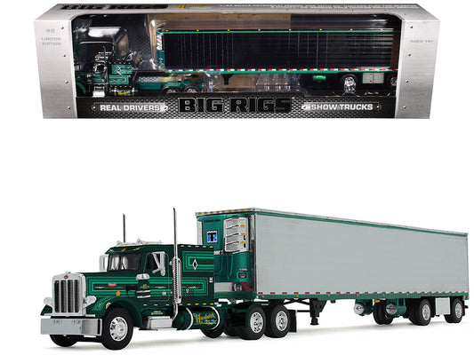 Peterbilt 359 with 60&quot; Vintage Sleeper and 53' Utility Trailer with Reefer &quot;Hardwick Motor Freight&quot; Green Metallic with Stripes &quot;Big Rigs&quot; Series II #2 1/64 Diecast Model by DCP/First Gear
