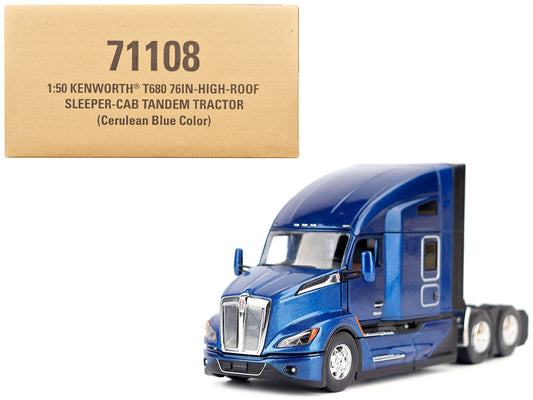 Kenworth T680 Truck Tractor Deep Cerulean Blue Metallic &quot;Transport Series&quot; 1/50 Diecast Model by Diecast Masters