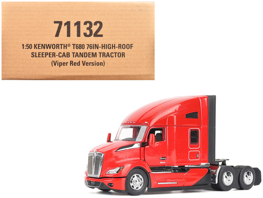 Kenworth T680 76&quot; High Roof Sleeper Cab Truck Tractor Viper Red &quot;Transport Series&quot; 1/50 Diecast Model by Diecast Masters