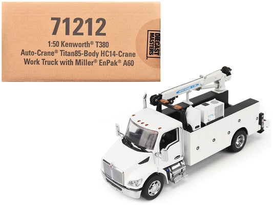 Kenworth T380 Auto-Crane Titan 85-Body HC14-Crane Work Truck with Miller EnPak White &quot;Transport Series&quot; 1/50 Diecast Model by Diecast Masters