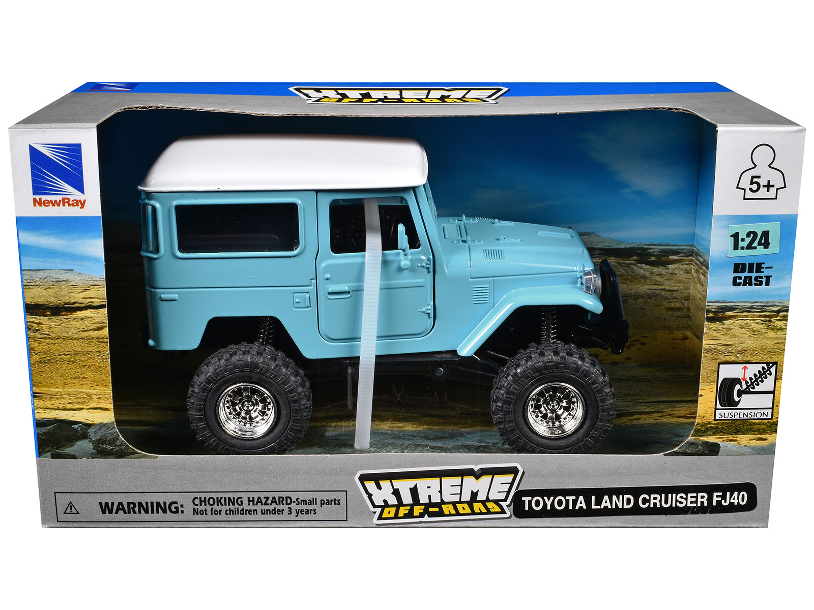 Toyota Land Cruiser FJ40 Light Blue with White Top &quot;Xtreme Off-Road&quot; Series 1/24 Diecast Model by New Ray