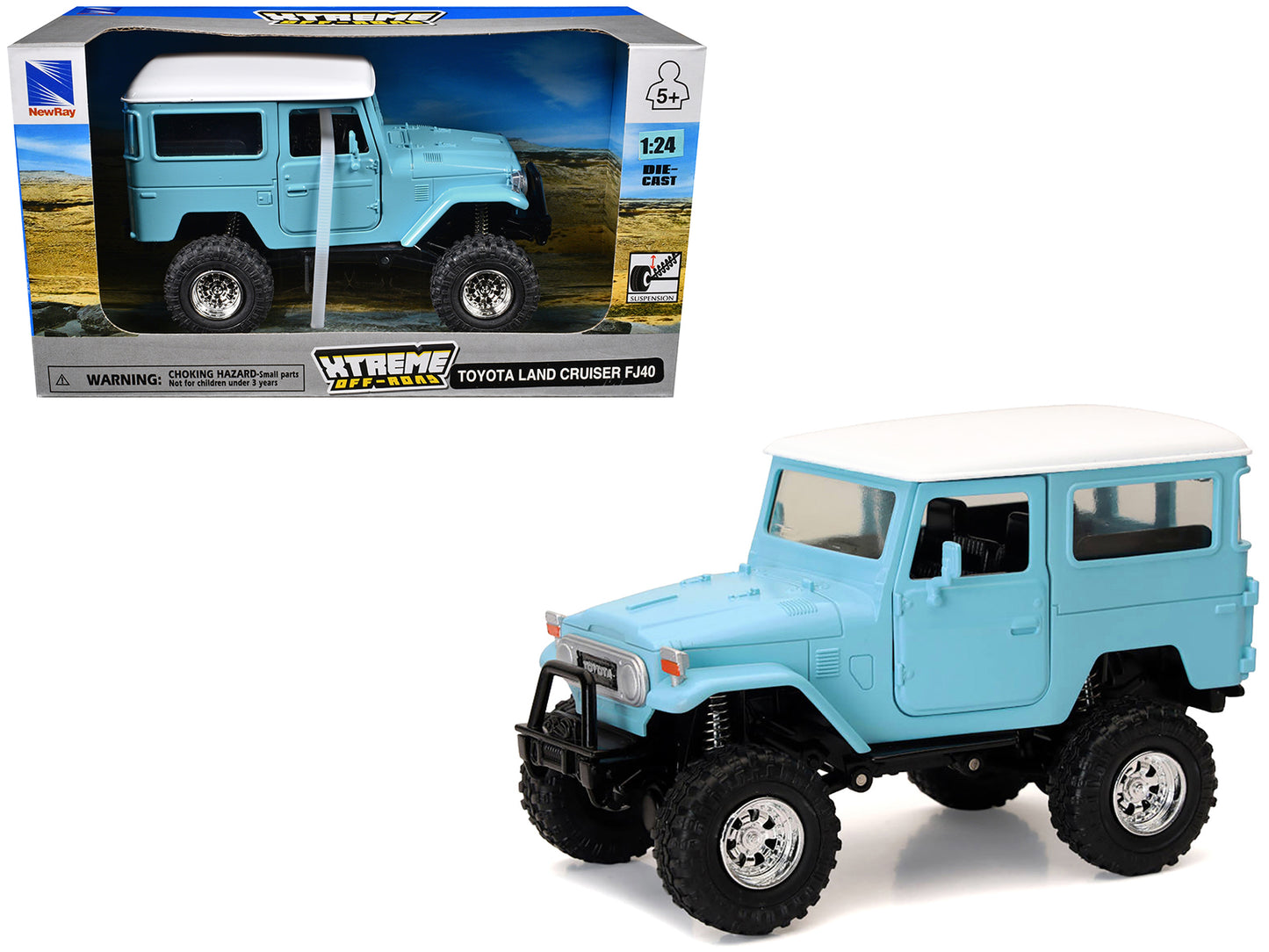 Toyota Land Cruiser FJ40 Light Blue with White Top &quot;Xtreme Off-Road&quot; Series 1/24 Diecast Model by New Ray