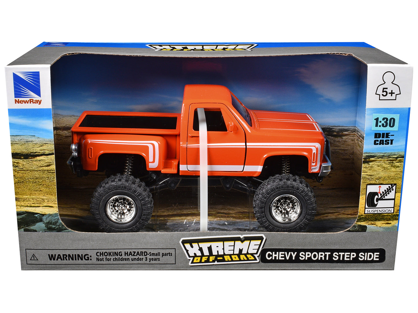 Chevrolet Sport Step Side Pickup Truck Orange with White Graphics &quot;Xtreme Off-Road&quot; Series 1/30 Diecast Model by New Ray