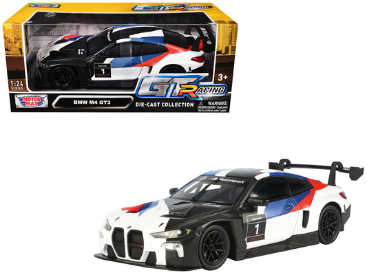 BMW M4 GT3 #1 White with Black Blue and Red Graphics &quot;GT Racing&quot; Series 1/24 Diecast Model Car by Motormax