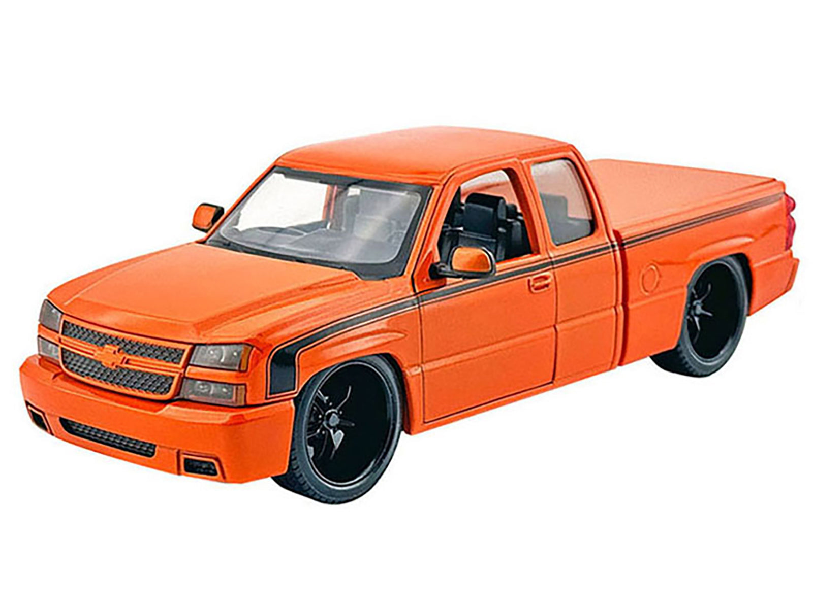 2006 Chevrolet Silverado Custom Pickup Truck Orange Metallic with Black Stripes &quot;Die-Cast Collection&quot; Series 1/25 Diecast Model Car by Motormax