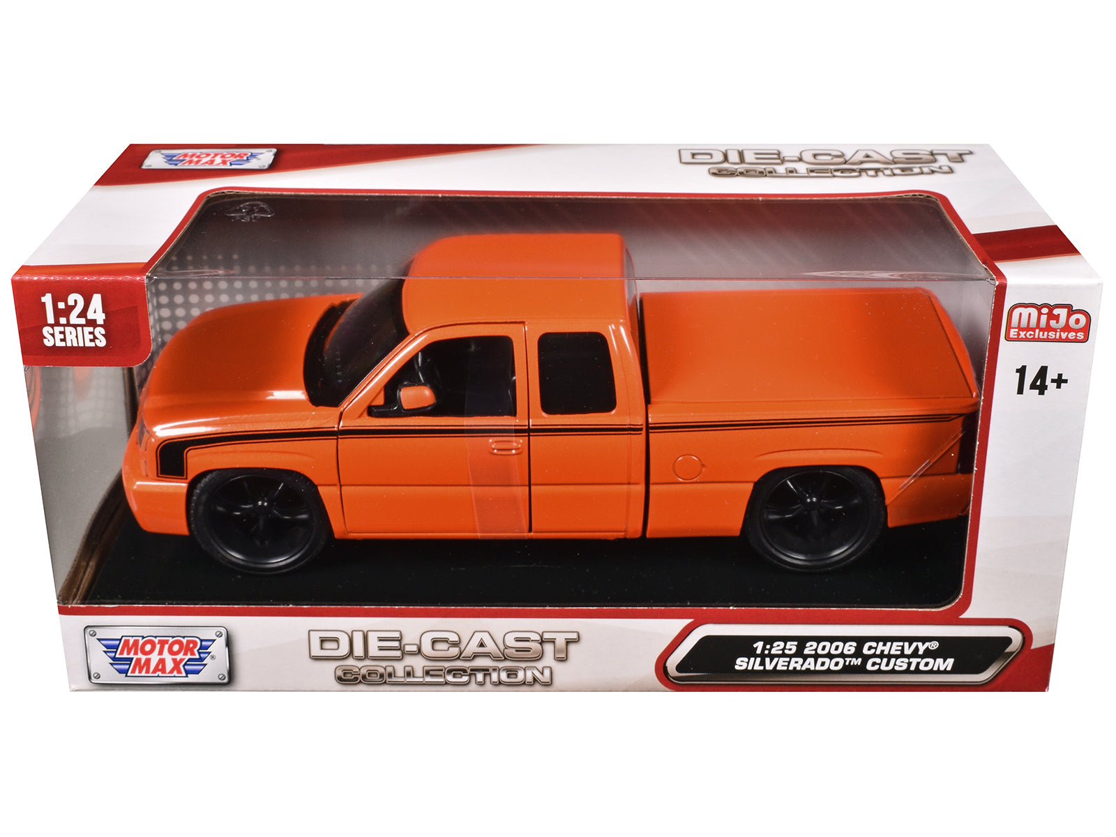 2006 Chevrolet Silverado Custom Pickup Truck Orange Metallic with Black Stripes &quot;Die-Cast Collection&quot; Series 1/25 Diecast Model Car by Motormax