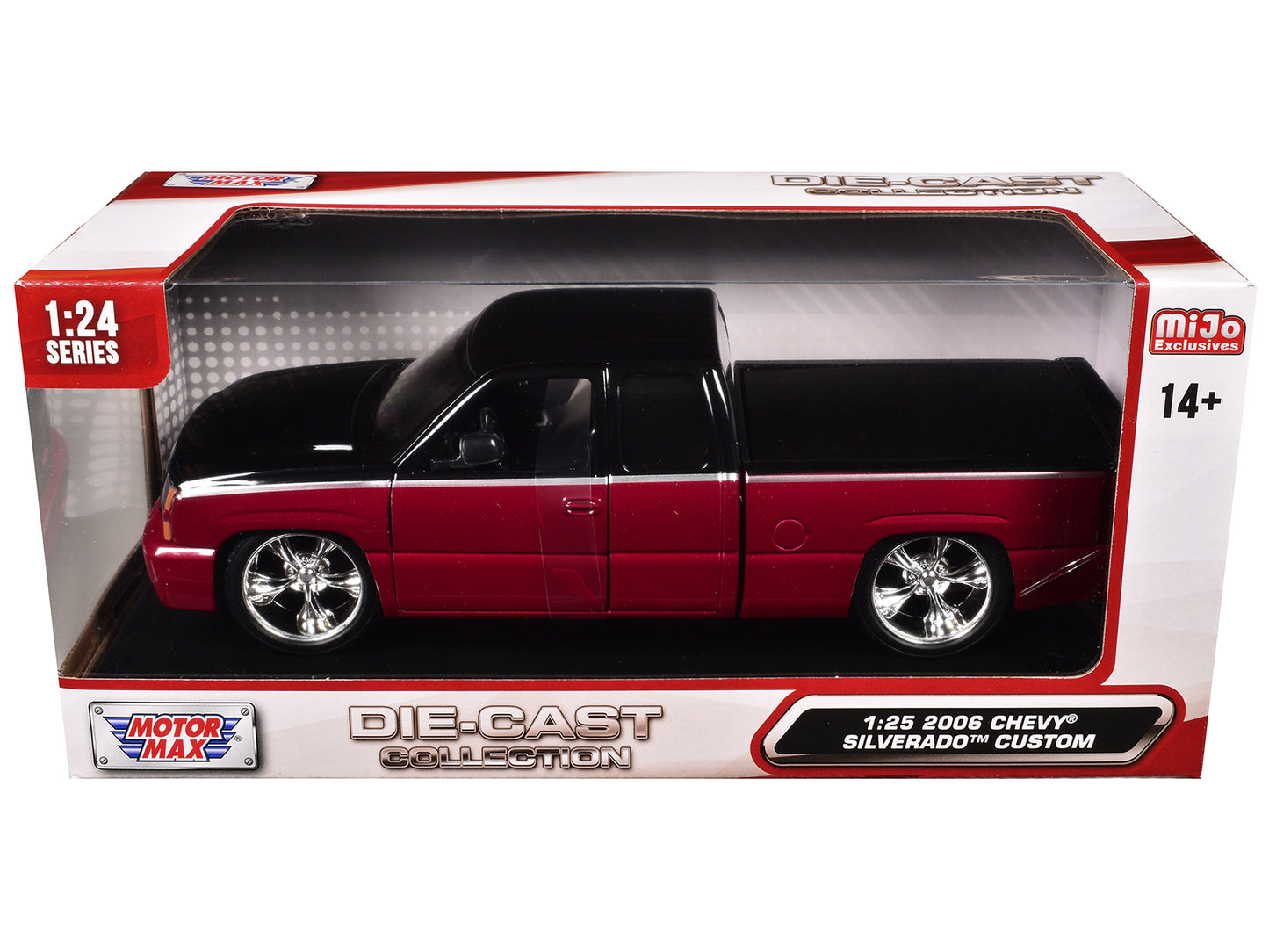 2006 Chevrolet Silverado Custom Pickup Truck Red Metallic and Black with Silver Stripes &quot;Die-Cast Collection&quot; Series 1/25 Diecast Model Car by Motormax
