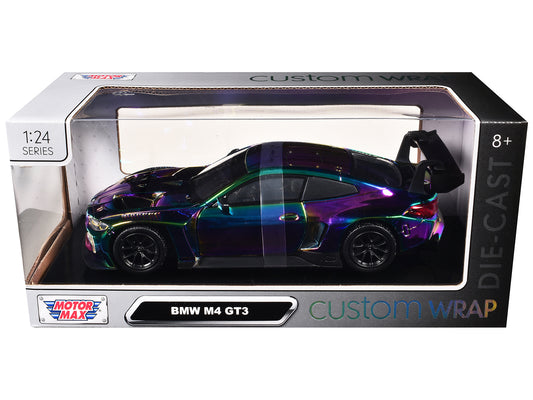 BMW M4 GT3 Chameleon Chrome &quot;Custom Wrap&quot; Series 1/24 Diecast Model Car by Motormax