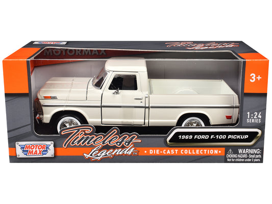 1969 Ford F-100 Pickup Truck Cream &quot;Timeless Legends&quot; Series 1/24 Diecast Model Car by Motormax