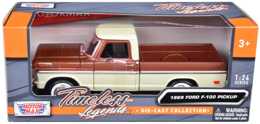 1969 Ford F-100 Pickup Truck Brown Metallic and Cream &quot;Timeless Legends&quot; 1/24 Diecast Model Car by Motormax