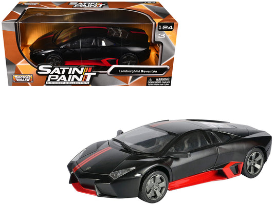 Lamborghini Reventon Matt Black with Red Stripes &quot;Satin Paint&quot; Series 1/24 Diecast Model Car by Motormax