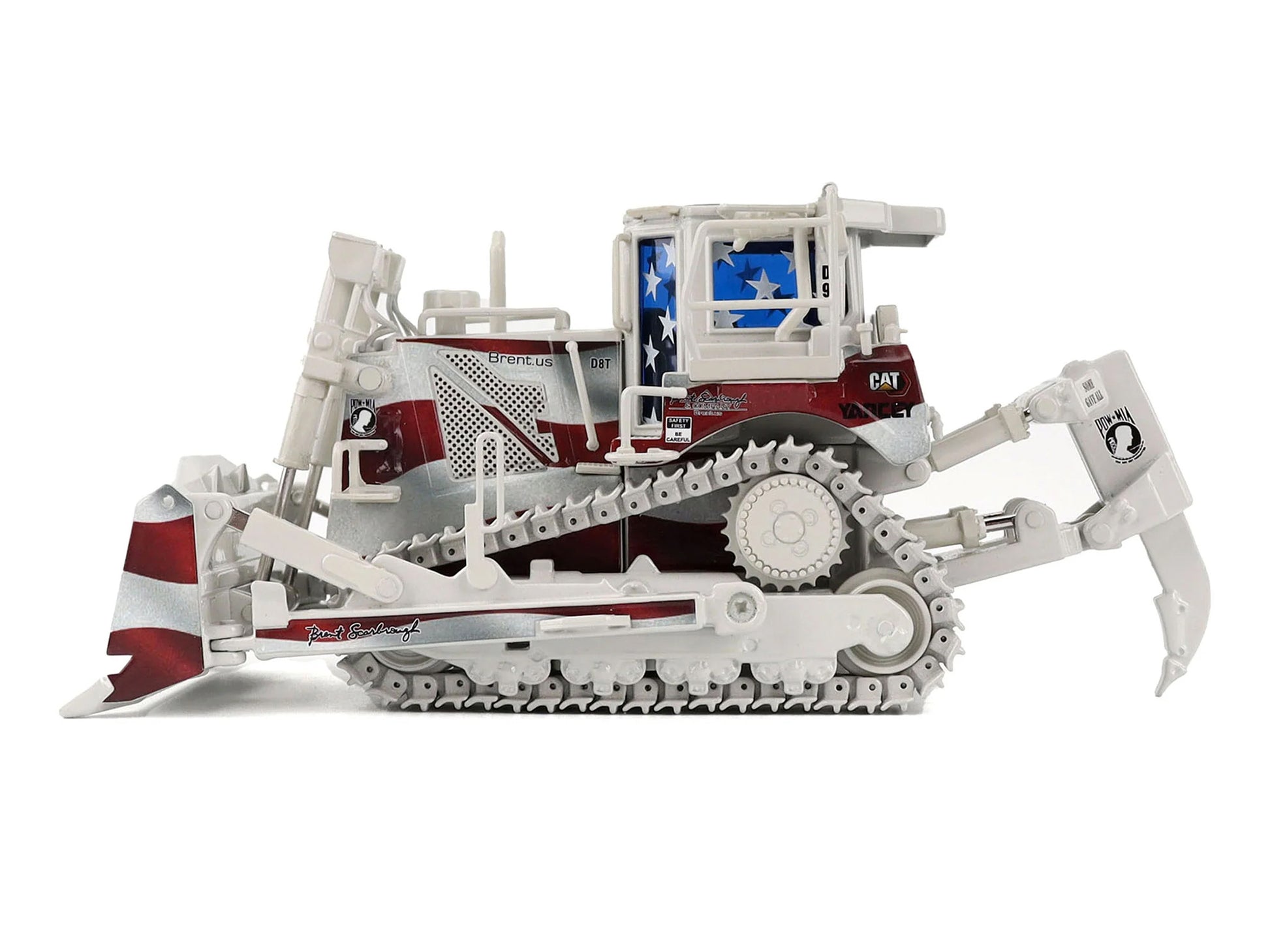 CAT Caterpillar D8T Track Type Tractor with Single Shank Ripper &quot;Brent Scarbrough & Co.&quot; Patriotic Livery &quot;High Line&quot; Series 1/50 Diecast Model by Diecast Masters