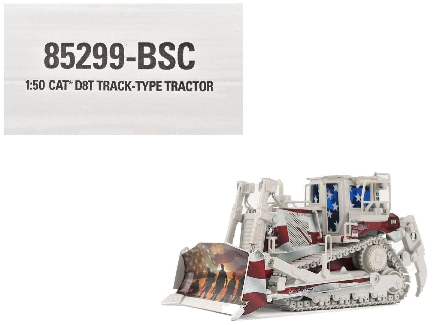 CAT Caterpillar D8T Track Type Tractor with Single Shank Ripper &quot;Brent Scarbrough & Co.&quot; Patriotic Livery &quot;High Line&quot; Series 1/50 Diecast Model by Diecast Masters